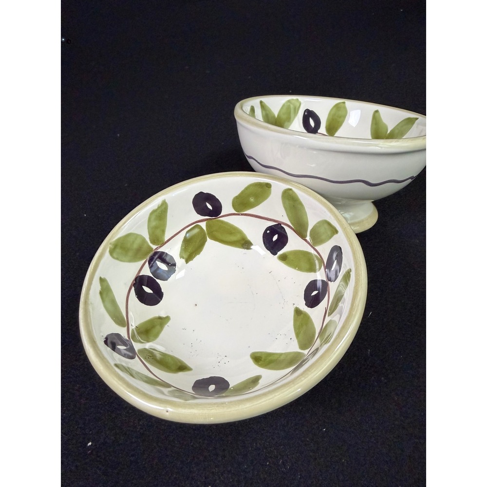 Williams Sonoma‎ Olive Branch Ceramic Bowls Handmade in Italy Set of 2 Footed